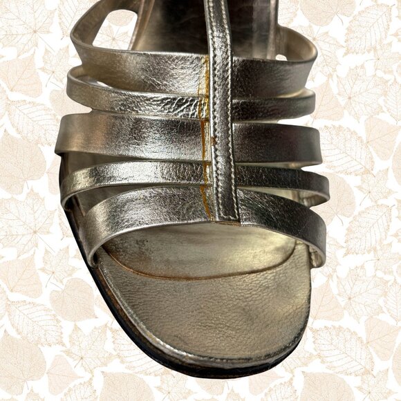 Rinaldi by Luigino D'Italia Silver 4" Sandal Heels - Size 7.5 - Picture 2 of 10
